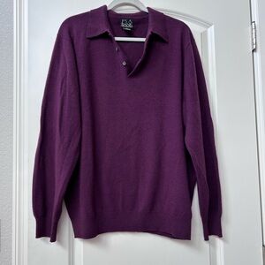 Jos. A Bank 100% cashmere 3 button collared pullover sweater. Purple. Luxury. XL